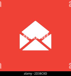 Open E-mail Icon On Red Background. Red Flat Style Vector Illustration. Stock Vector