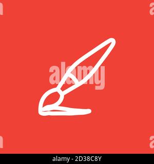 Paintbrush Line Icon On Red Background. Red Flat Style Vector Illustration. Stock Vector