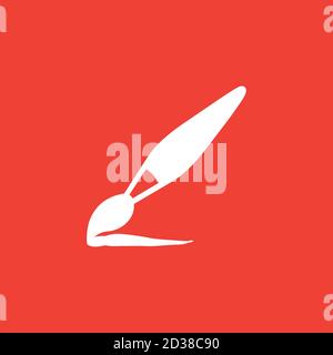 Paintbrush Icon On Red Background. Red Flat Style Vector Illustration. Stock Vector