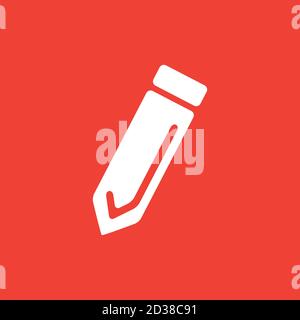 Pencil Icon On Red Background. Red Flat Style Vector Illustration. Stock Vector
