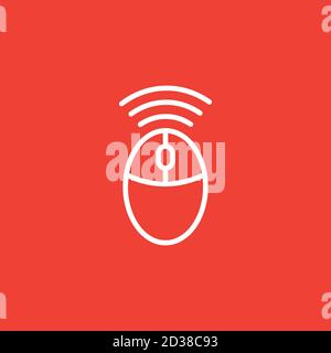 Wifi Mouse Line Icon On Red Background. Red Flat Style Vector Illustration. Stock Vector