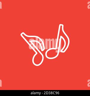 Music Note Line Icon On Red Background. Red Flat Style Vector Illustration. Stock Vector