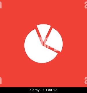 Pie Chart Icon On Red Background. Red Flat Style Vector Illustration. Stock Vector