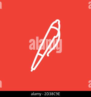 Pen Line Icon On Red Background. Red Flat Style Vector Illustration. Stock Vector