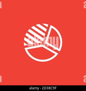 Pie Chart Line Icon On Red Background. Red Flat Style Vector Illustration. Stock Vector