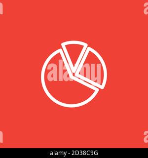 Pie Chart Line Icon On Red Background. Red Flat Style Vector Illustration. Stock Vector