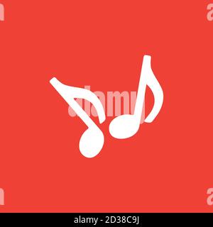 Music Note Icon On Red Background. Red Flat Style Vector Illustration. Stock Vector