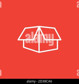 Open Box Line Icon On Red Background. Red Flat Style Vector Illustration. Stock Vector
