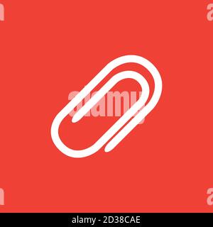 Paper Clip Icon On Red Background. Red Flat Style Vector Illustration. Stock Vector
