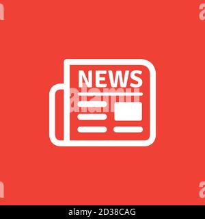 Newspaper Icon On Red Background. Red Flat Style Vector Illustration. Stock Vector