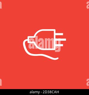 Plug Line Icon On Red Background. Red Flat Style Vector Illustration. Stock Vector