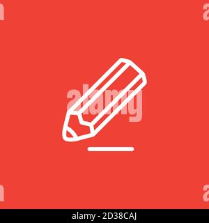 Pencil Line Icon On Red Background. Red Flat Style Vector Illustration. Stock Vector
