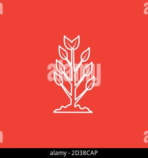 Plant Line Icon On Red Background. Red Flat Style Vector Illustration. Stock Vector