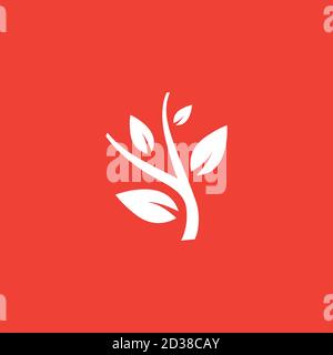 Plant Icon On Red Background. Red Flat Style Vector Illustration. Stock Vector