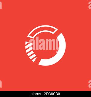 Pie Chart Icon On Red Background. Red Flat Style Vector Illustration. Stock Vector