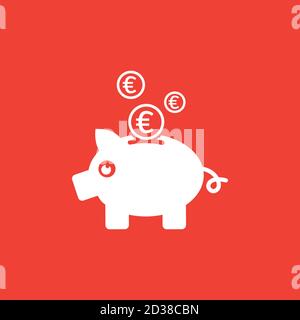 Piggy Bank Icon On Red Background. Red Flat Style Vector Illustration. Stock Vector
