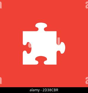 Puzzle Icon On Red Background. Red Flat Style Vector Illustration. Stock Vector