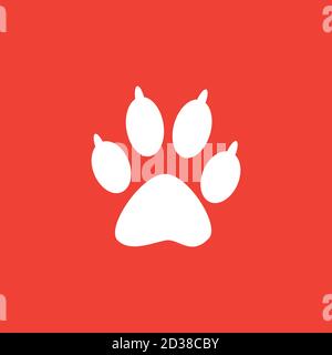 Paw Icon On Red Background. Red Flat Style Vector Illustration. Stock Vector