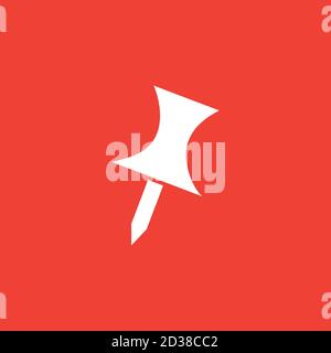 Push Pin Icon On Red Background. Red Flat Style Vector Illustration. Stock Vector