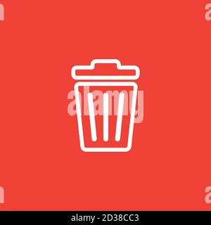 Recycle Bin Line Icon On Red Background. Red Flat Style Vector Illustration. Stock Vector