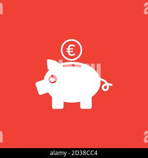 Piggy Bank Icon On Red Background. Red Flat Style Vector Illustration. Stock Vector