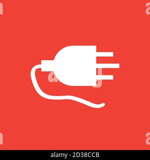Plug Icon On Red Background. Red Flat Style Vector Illustration. Stock Vector