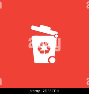 Recycle Bin Icon On Red Background. Red Flat Style Vector Illustration. Stock Vector