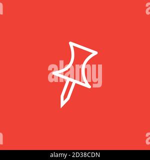 Push Pin Line Icon On Red Background. Red Flat Style Vector Illustration. Stock Vector