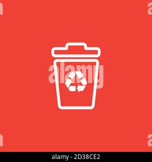 Recycle Bin Line Icon On Red Background. Red Flat Style Vector Illustration. Stock Vector