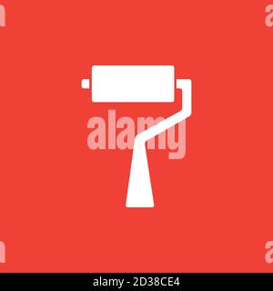 Roller Brush Icon On Red Background. Red Flat Style Vector Illustration. Stock Vector
