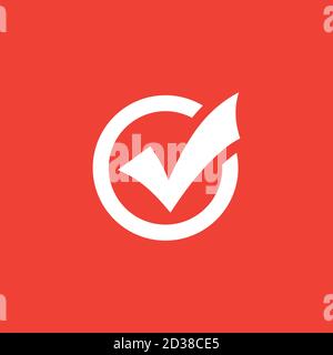 Right Icon On Red Background. Red Flat Style Vector Illustration. Stock Vector