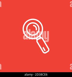Magnifying Glass Line Icon On Red Background. Red Flat Style Vector Illustration. Stock Vector