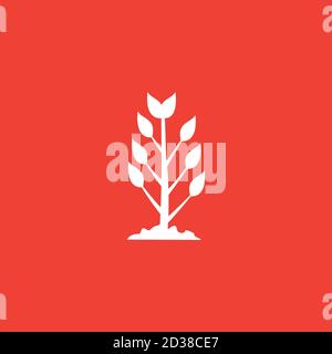 Plant Icon On Red Background. Red Flat Style Vector Illustration. Stock Vector