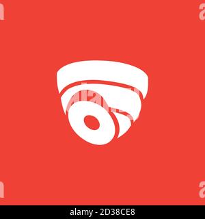 Security Camera Dome Icon On Red Background. Red Flat Style Vector Illustration. Stock Vector