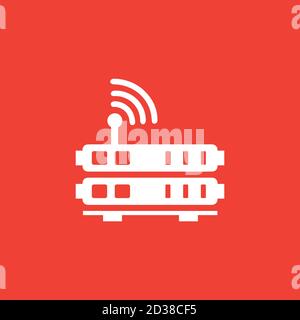 Router Icon On Red Background. Red Flat Style Vector Illustration. Stock Vector