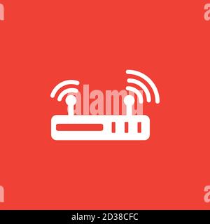 Router Icon On Red Background. Red Flat Style Vector Illustration. Stock Vector