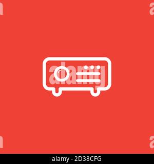 Projector Line Icon On Red Background. Red Flat Style Vector Illustration. Stock Vector