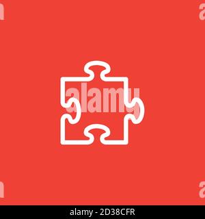 Puzzle Line Icon On Red Background. Red Flat Style Vector Illustration. Stock Vector
