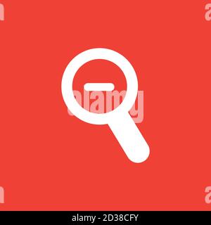 Magnifying Glass Minus Icon On Red Background. Red Flat Style Vector Illustration. Stock Vector