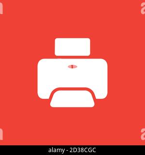 Printer Icon On Red Background. Red Flat Style Vector Illustration. Stock Vector