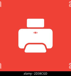 Printer Icon On Red Background. Red Flat Style Vector Illustration. Stock Vector