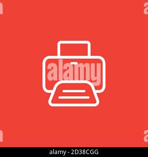 Printer Line Icon On Red Background. Red Flat Style Vector Illustration. Stock Vector