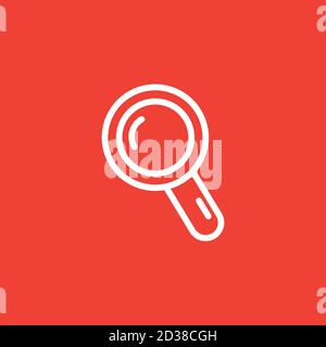 Magnifying Glass Line Icon On Red Background. Red Flat Style Vector Illustration. Stock Vector