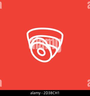 Security Camera Dome Line Icon On Red Background. Red Flat Style Vector Illustration. Stock Vector