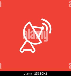 Satellite Dish Line Icon On Red Background. Red Flat Style Vector Illustration. Stock Vector