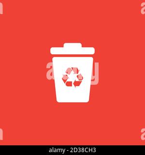 Recycle Bin Icon On Red Background. Red Flat Style Vector Illustration. Stock Vector