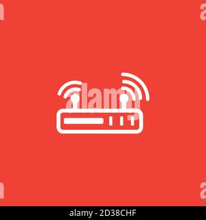 Router Line Icon On Red Background. Red Flat Style Vector Illustration. Stock Vector