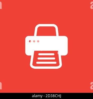 Printer Icon On Red Background. Red Flat Style Vector Illustration. Stock Vector