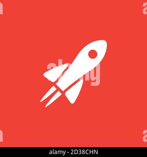 Rocket Icon On Red Background. Red Flat Style Vector Illustration. Stock Vector