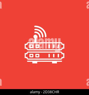 Router Line Icon On Red Background. Red Flat Style Vector Illustration. Stock Vector